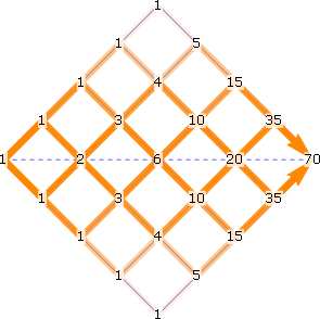 all paths through 4-by-4 lattice superimposed