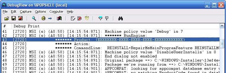 DebugView MSI logging