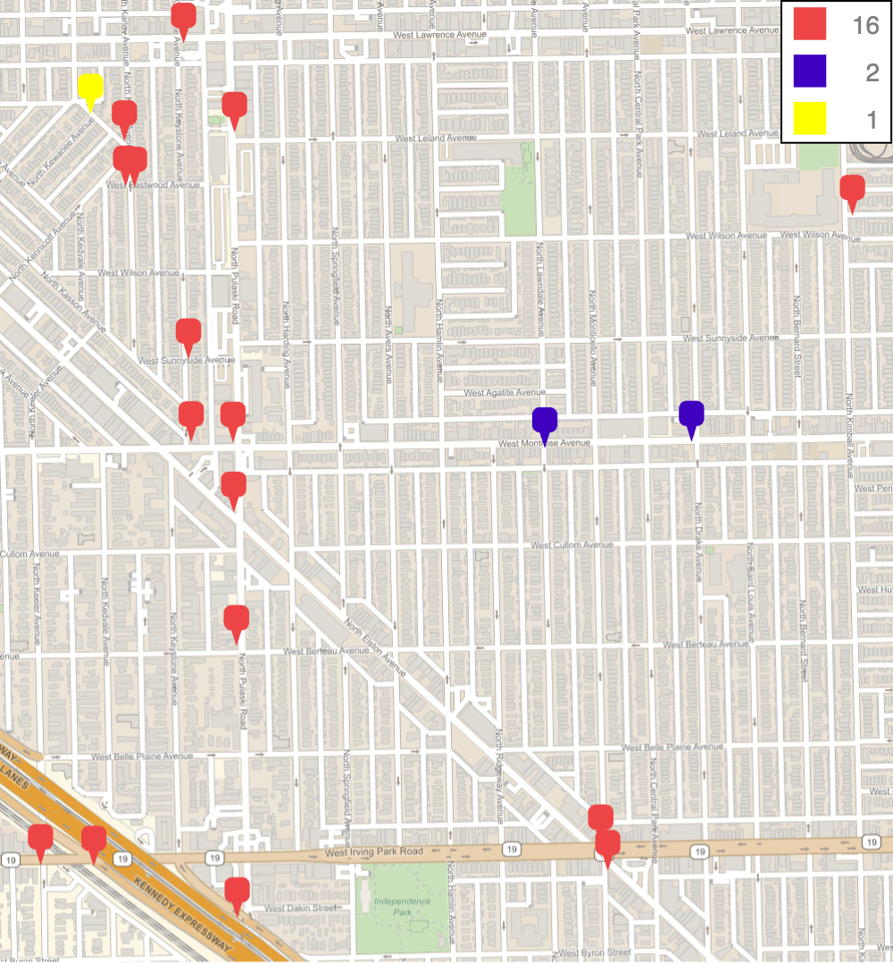 Street map showing locations of 19 sidewalk bears
